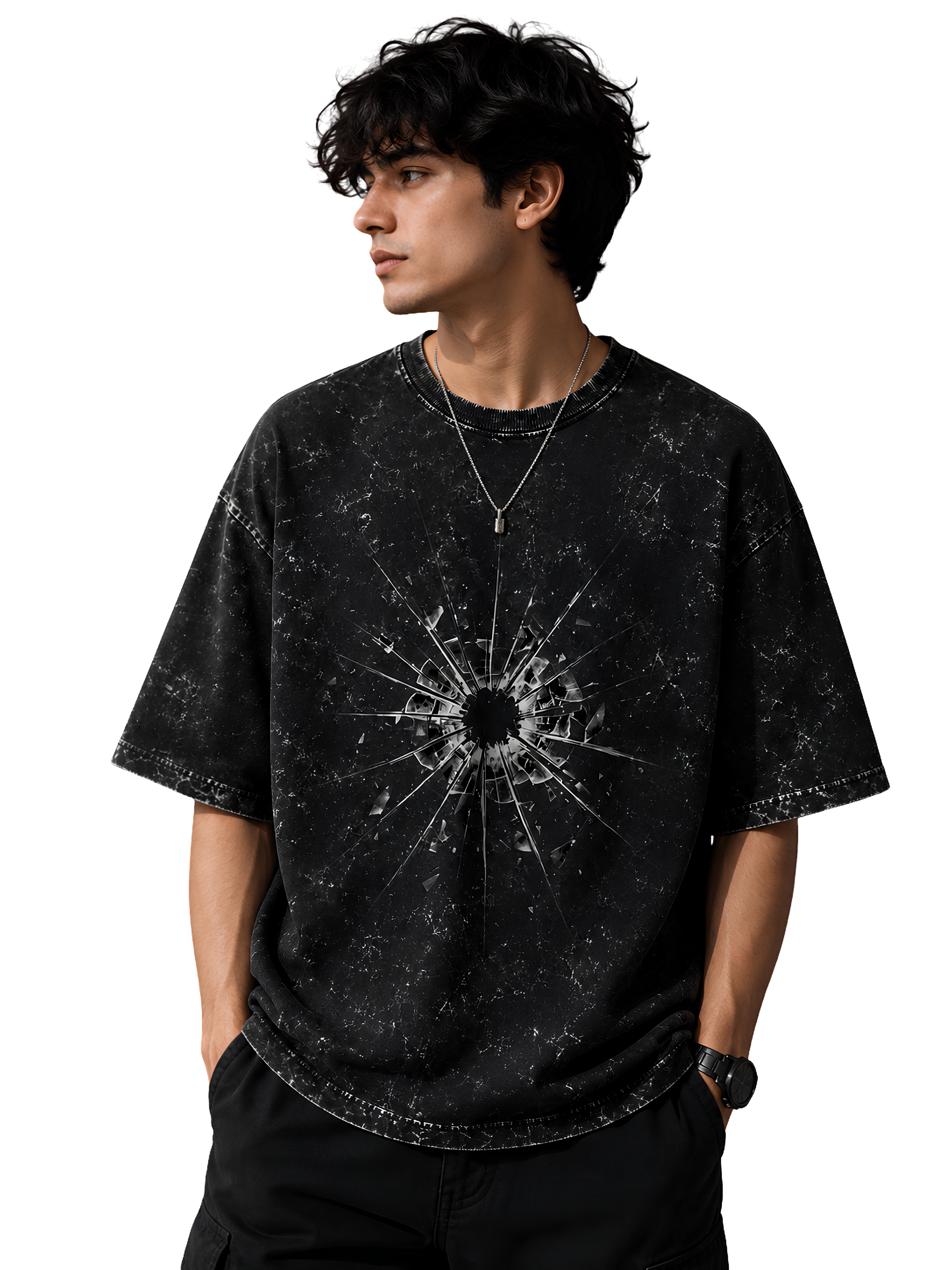 Broken Glass Acid Wash Oversized T-Shirt