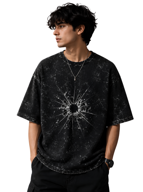 Broken Glass Acid Wash Oversized T-Shirt